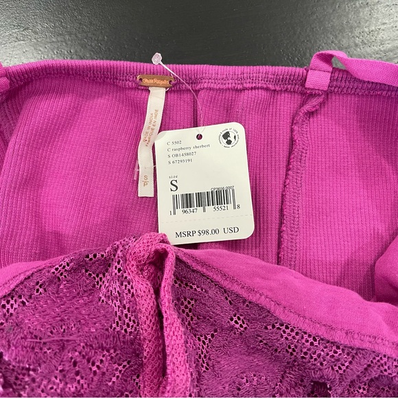 NWT Free People Raspberry Have My Heart Lace Cropped Camisole Top Sz Small - Picture 5 of 8